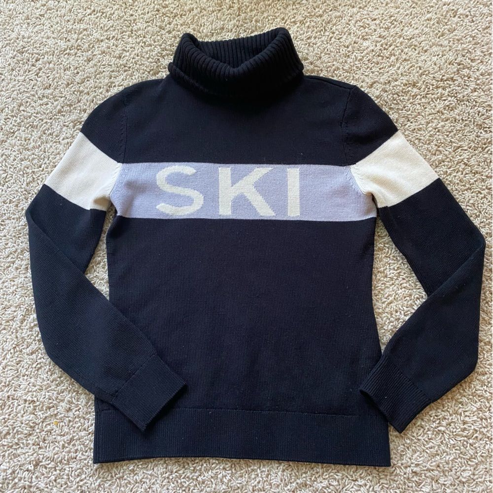 Perfect Moment Ski Merino Wool Sweater Mock Neck Base Layer M Black Blue Purple - Picture 3 of 4